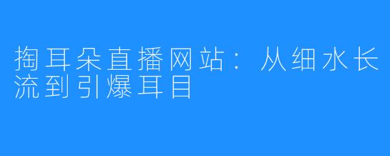 掏耳朵直播网站：从细水长流到引爆耳目