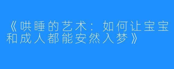 《哄睡的艺术：如何让宝宝和成人都能安然入梦》